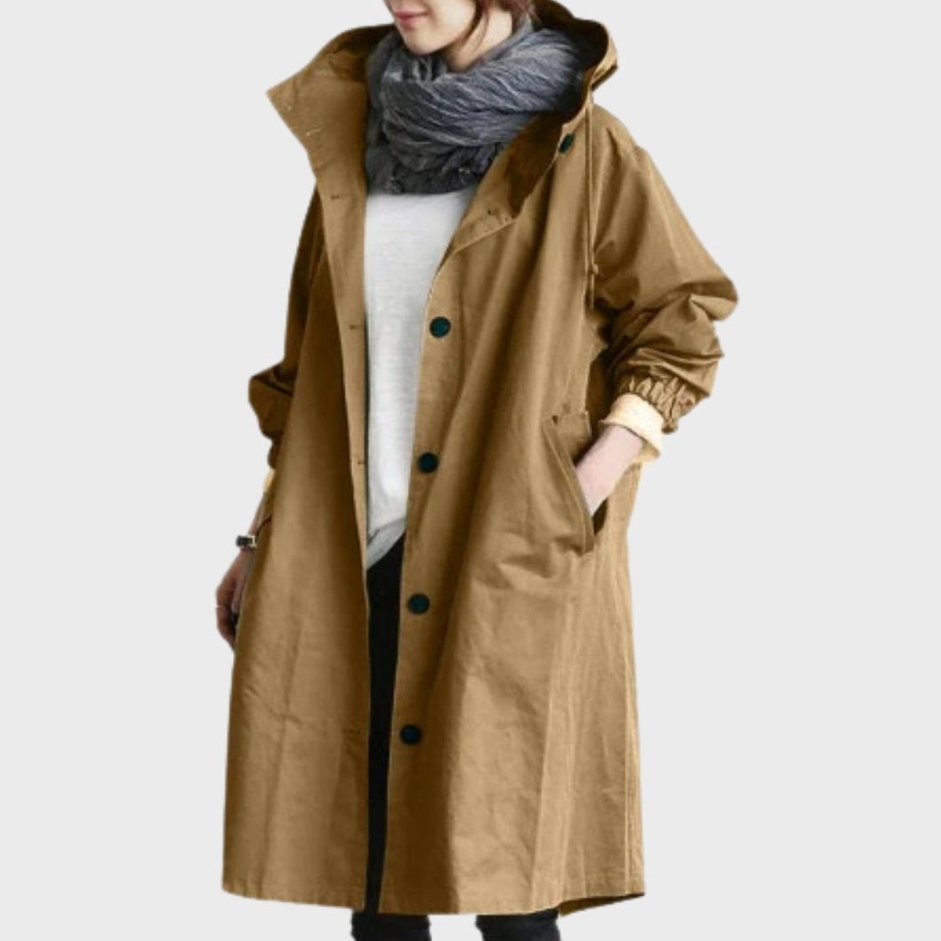 Bayer Modehaus - Damen Oversized Mantel mit Kapuze, langer Übergangsmantel in Braun