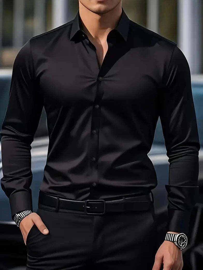 Bayer Modehaus - Herren Business-Hemd mit Kentkragen und langer Knopfleiste in Schwarz