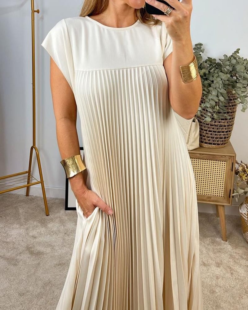 Damen Plisseekleid mit Rundhals und Maxi-Länge - weitere Ansicht