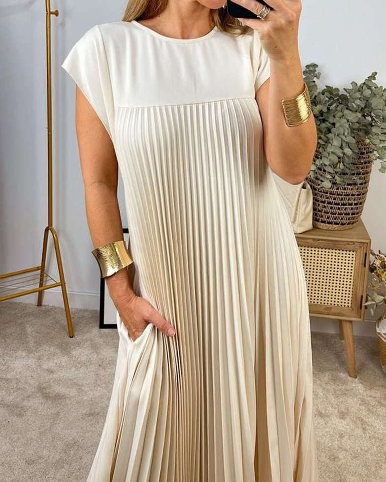 Bayer Modehaus - Damen Plisseekleid mit Rundhals, Maxi-Länge, kurze Ärmel - Produktbild 7