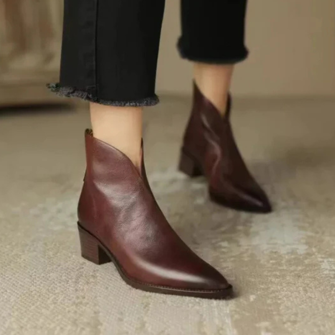 Stiefeletten Damen mit Blockabsatz und Reißverschluss in Lederoptik