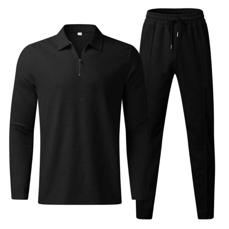 Strick Pullover Herren Polo Set 2-teilig Waffelstrick Jogger Hose