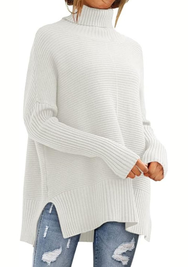 Bayer Modehaus - Damen Rollkragenpullover in Rippstrick mit Seitenschlitzen in Weiß