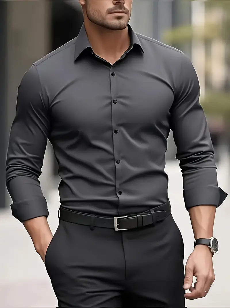 Herren Business-Hemd mit Kentkragen und langer Knopfleiste
