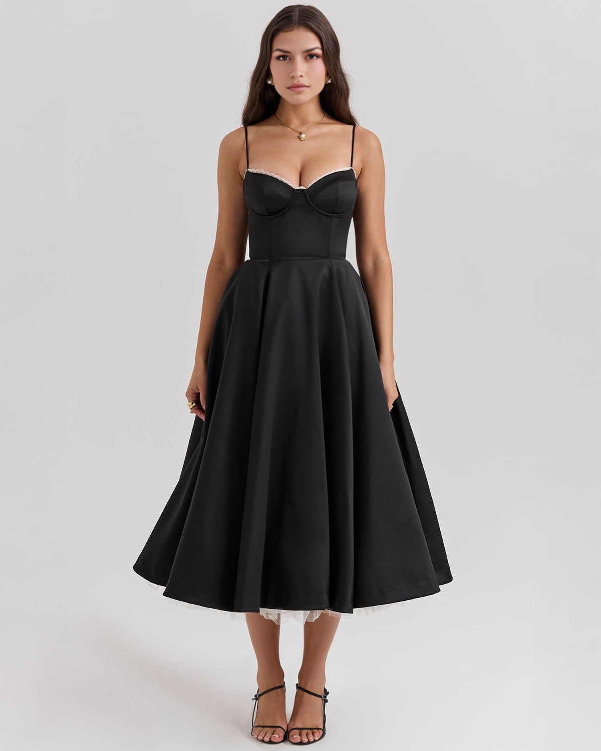 Damen Midikleid mit Herz-Ausschnitt und ausgestelltem Rock - weitere Ansicht