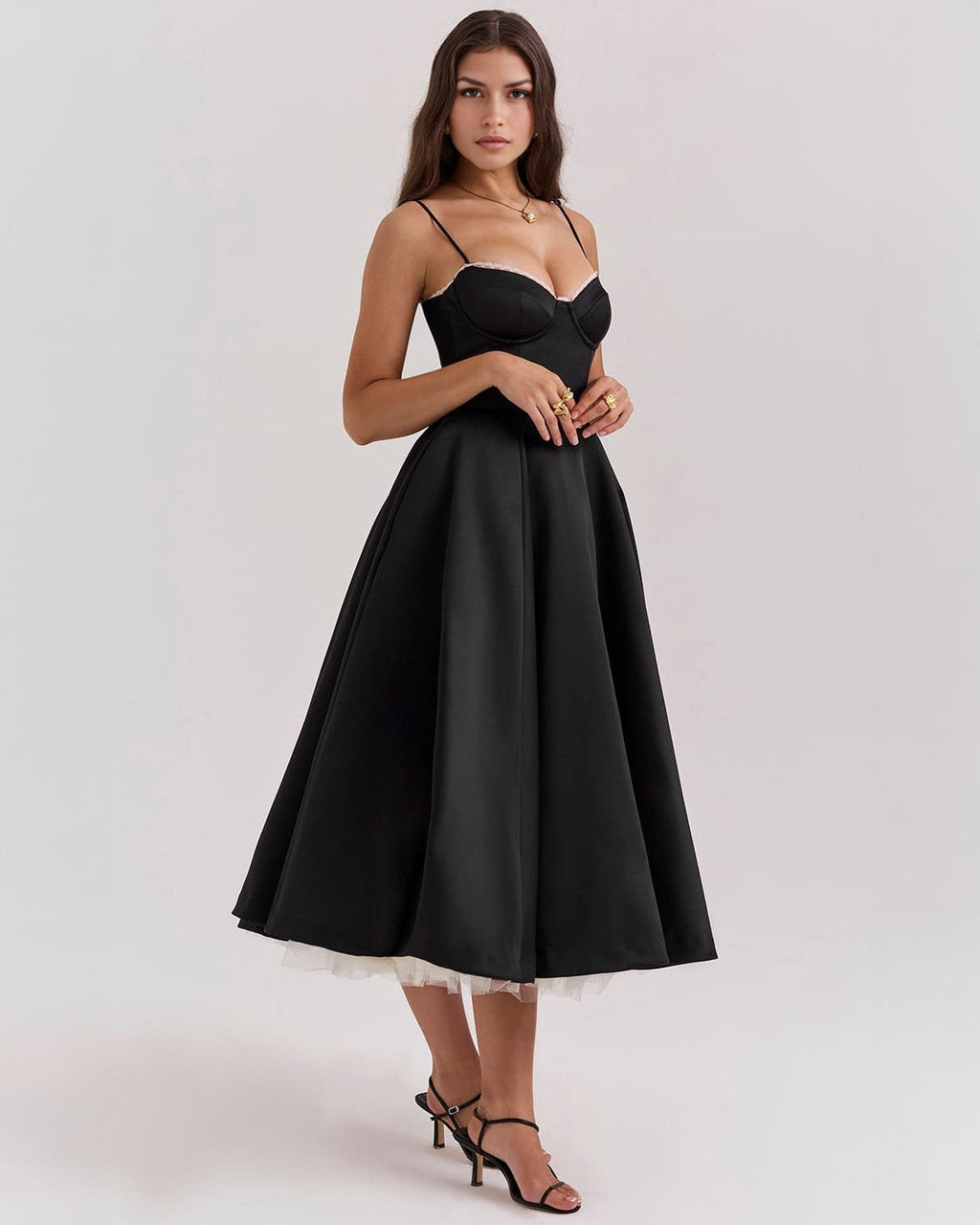 Damen Midikleid mit Herz-Ausschnitt und ausgestelltem Rock - weitere Ansicht