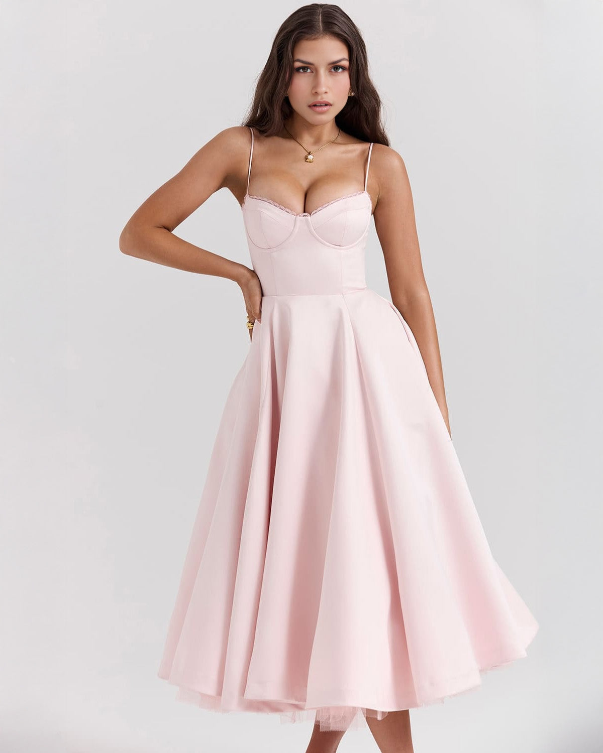 Damen Midikleid mit Herz-Ausschnitt und ausgestelltem Rock - weitere Ansicht