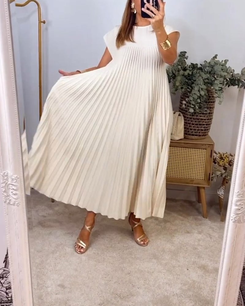 Damen Plisseekleid mit Rundhals und Maxi-Länge - weitere Ansicht