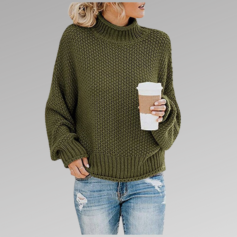 Damen Grobstrickpullover mit Rollkragen in Grün