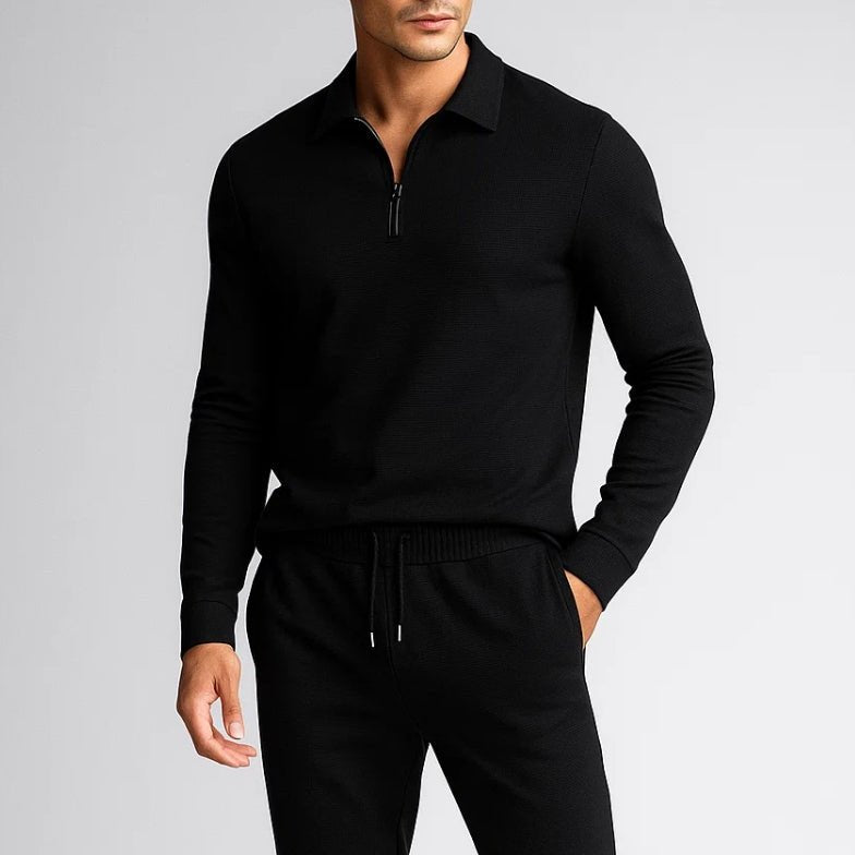 Strick Pullover Herren Polo Set 2-teilig Waffelstrick Jogger Hose