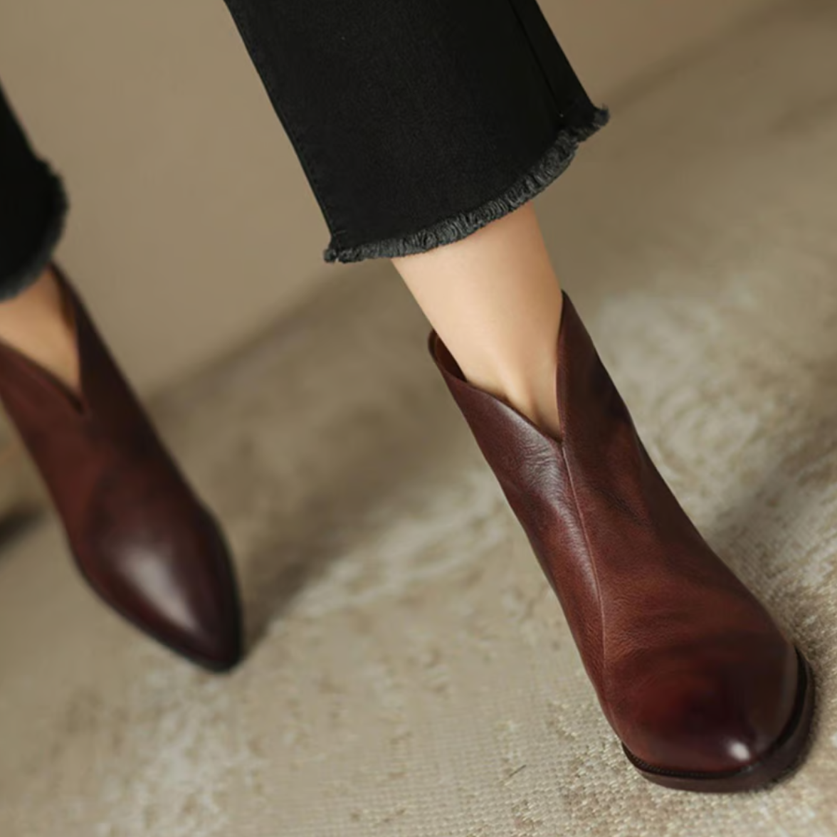 Stiefeletten Damen mit Blockabsatz und Reißverschluss in Lederoptik