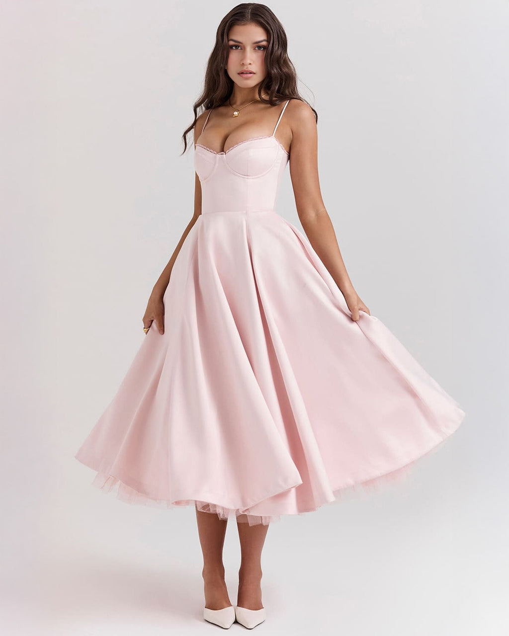 Damen Midikleid mit Herz-Ausschnitt und ausgestelltem Rock - weitere Ansicht