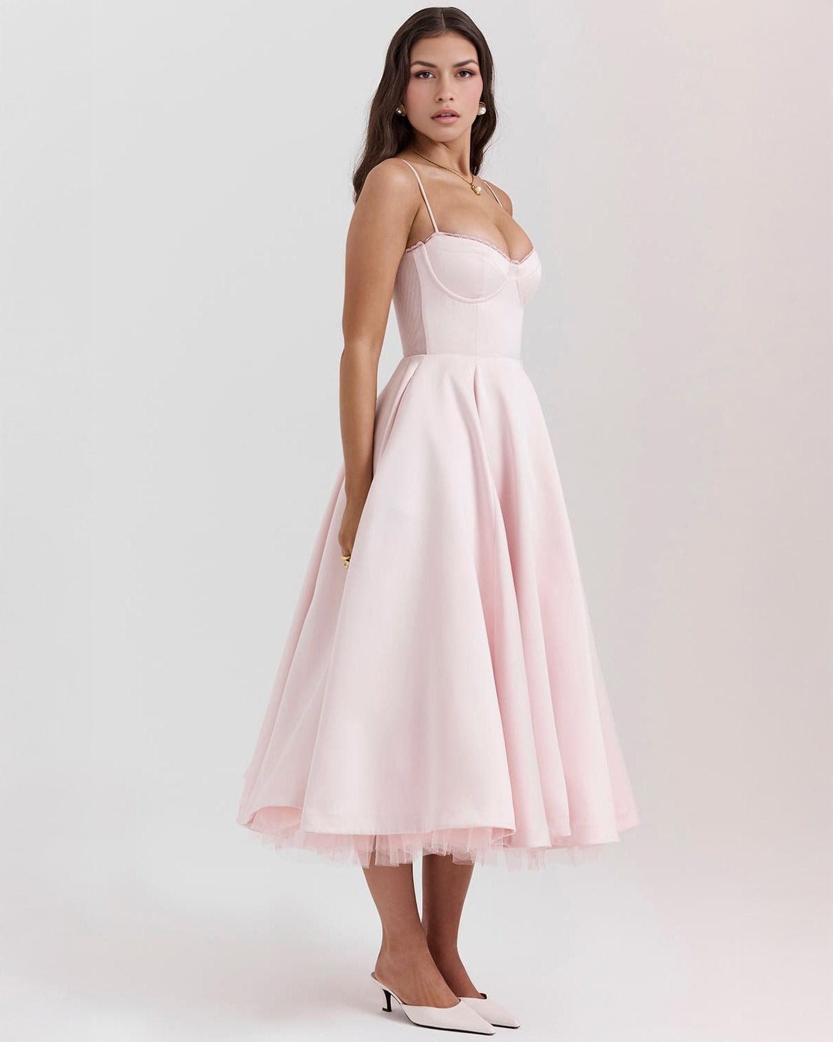 Damen Midikleid mit Herz-Ausschnitt und ausgestelltem Rock - weitere Ansicht