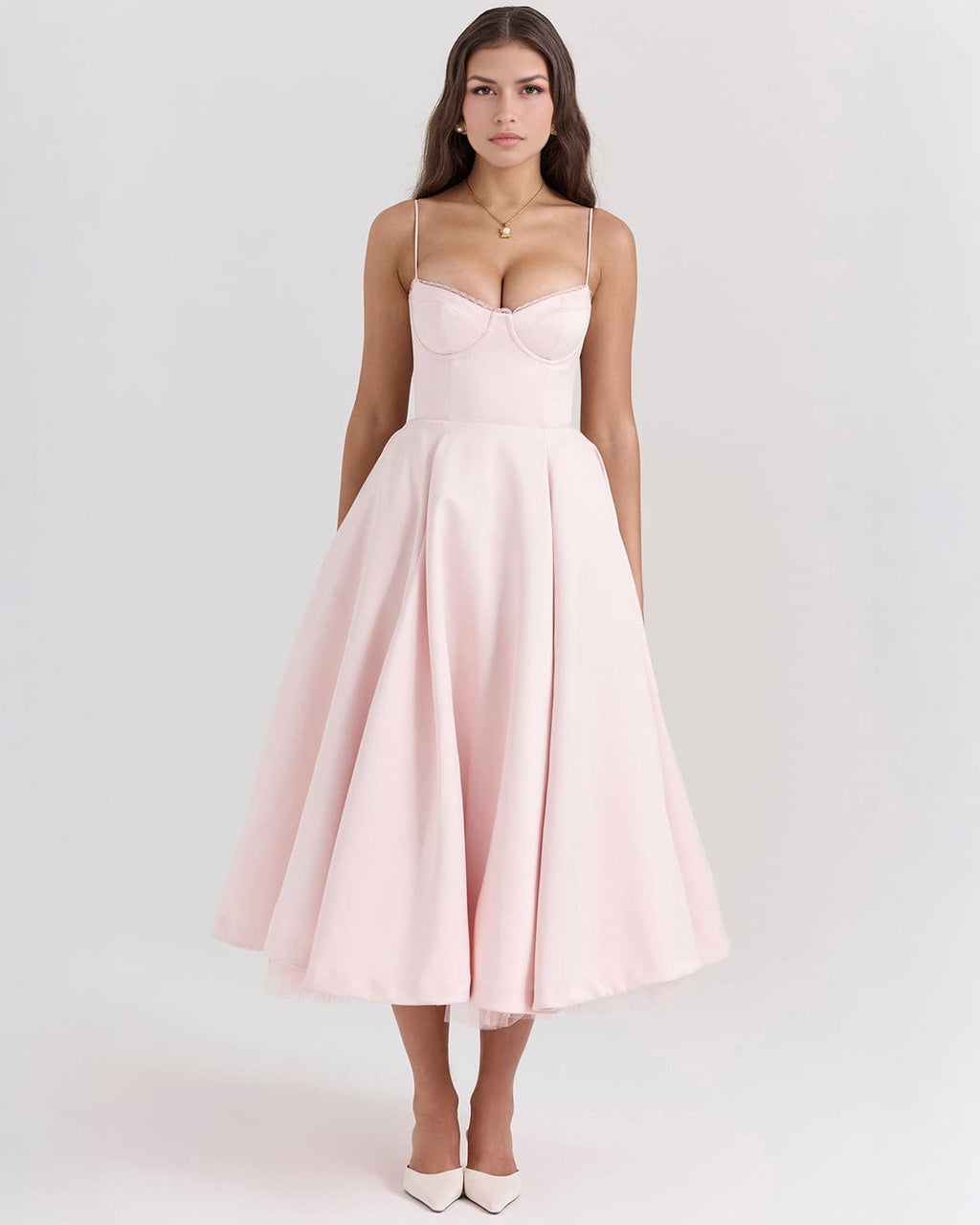 Damen Midikleid mit Herz-Ausschnitt und ausgestelltem Rock - weitere Ansicht