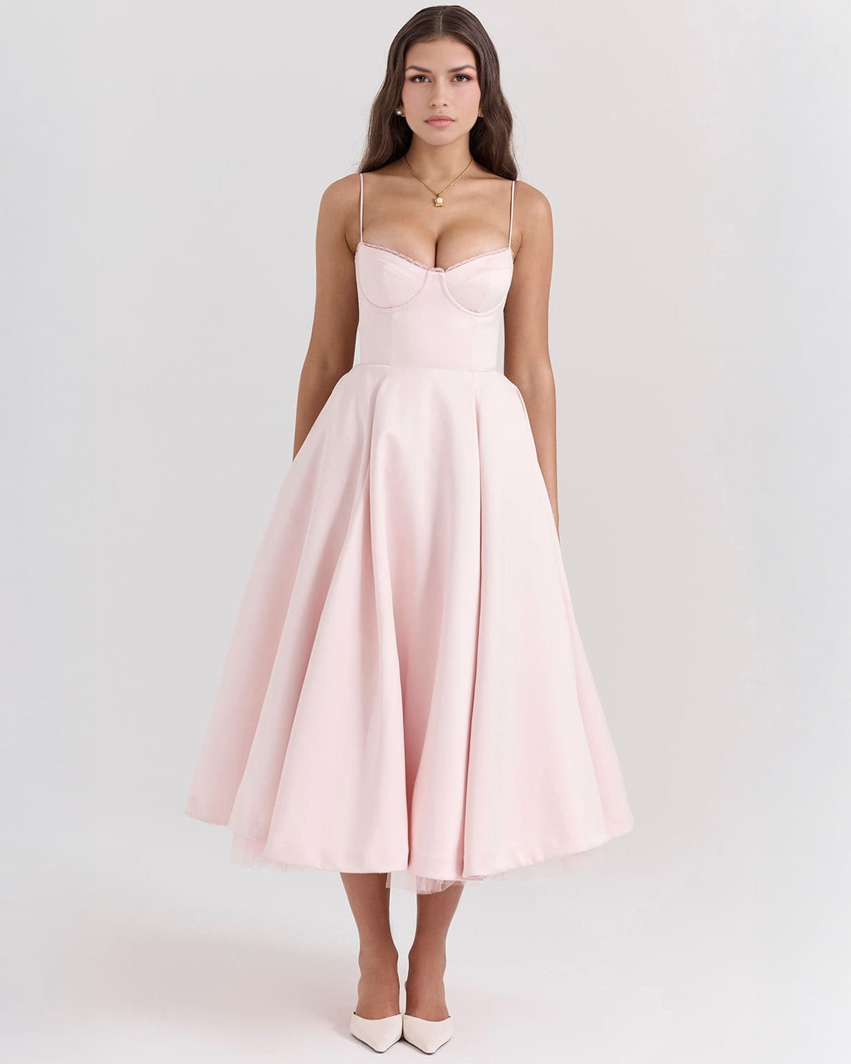 Damen Midikleid mit Herz-Ausschnitt und ausgestelltem Rock - weitere Ansicht