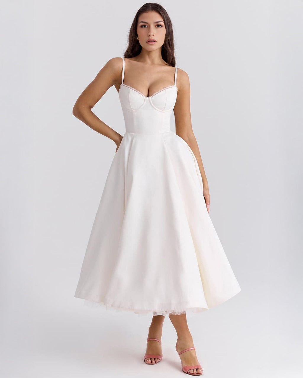 Damen Midikleid mit Herz-Ausschnitt und ausgestelltem Rock - weitere Ansicht