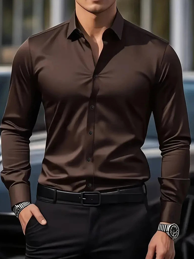 Bayer Modehaus - Herren Business-Hemd mit Kentkragen und langer Knopfleiste in Kaffee