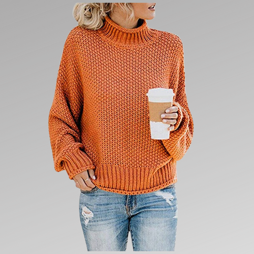 Damen Grobstrickpullover mit Rollkragen in Orange