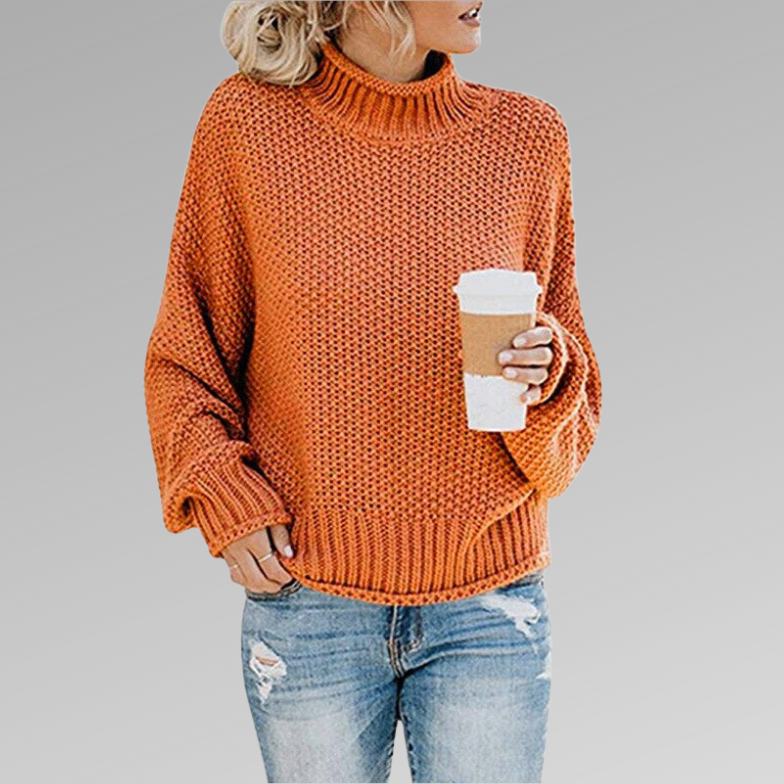 Bayer Modehaus - Damen Grobstrickpullover mit Rollkragen und weiten Ärmeln in Orange