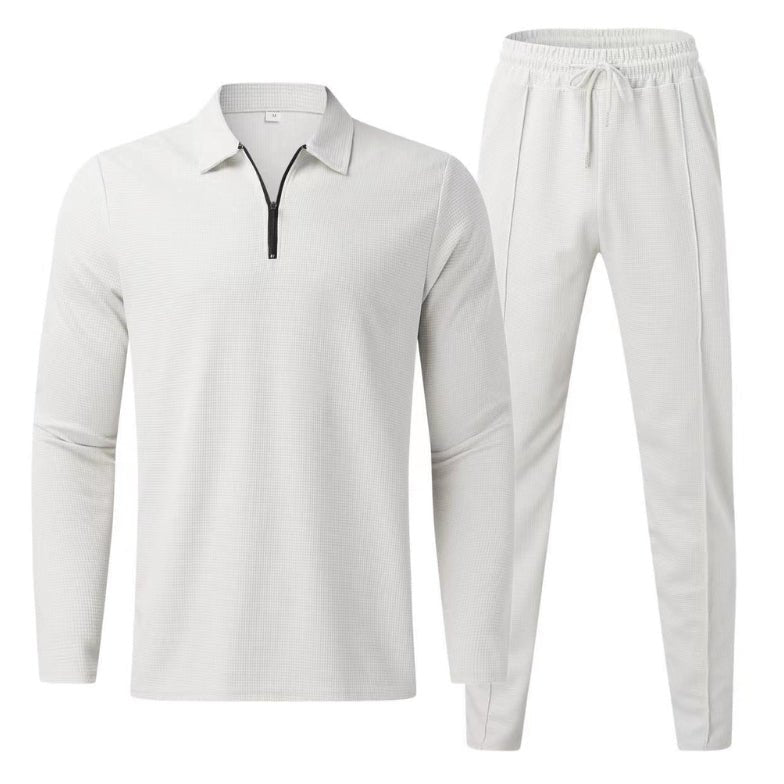 Strick Pullover Herren Polo Set 2-teilig Waffelstrick Jogger Hose