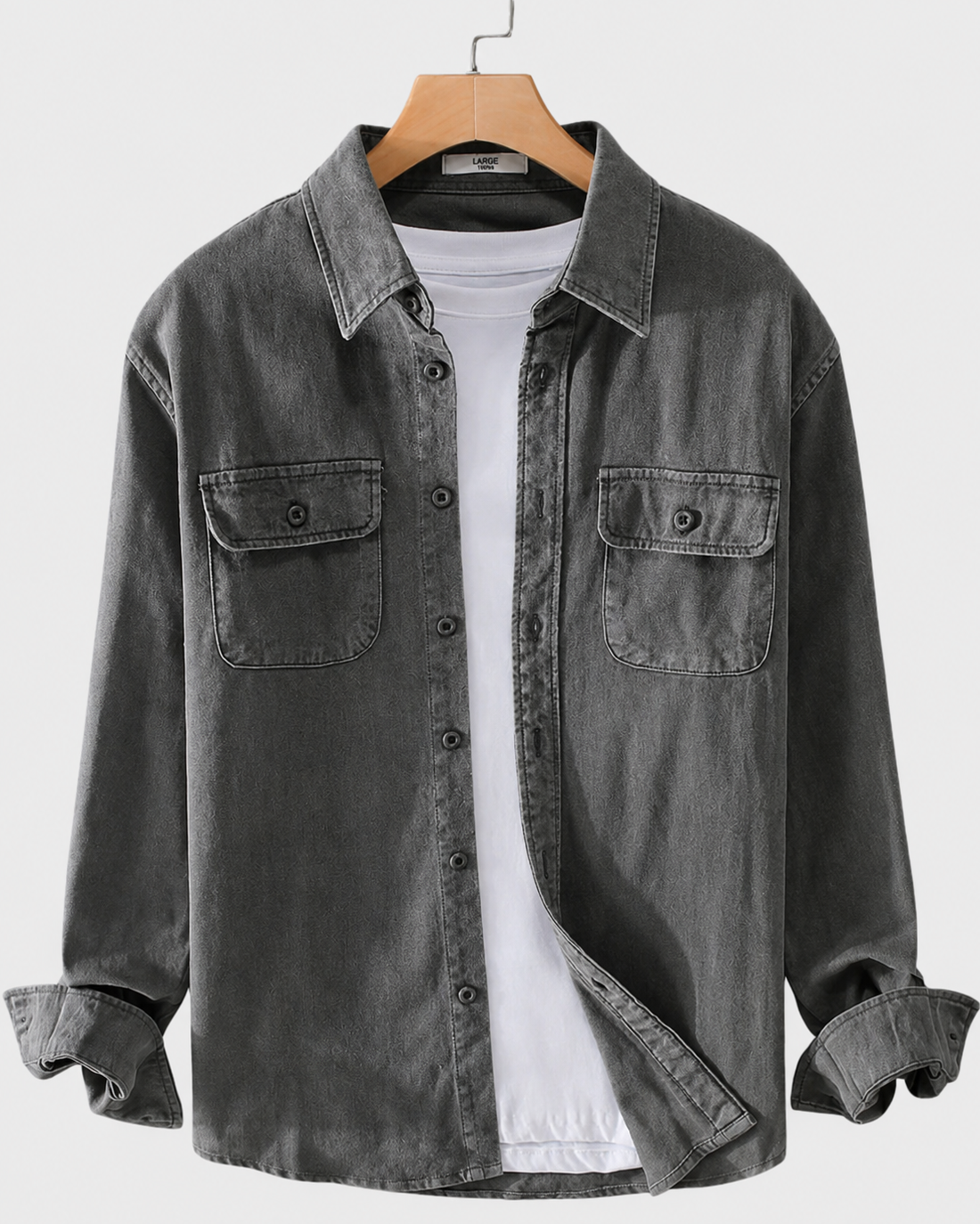 Bayer Modehaus - Herren Overshirt mit Pattentaschen und Knopfleiste, Langarm in Grau