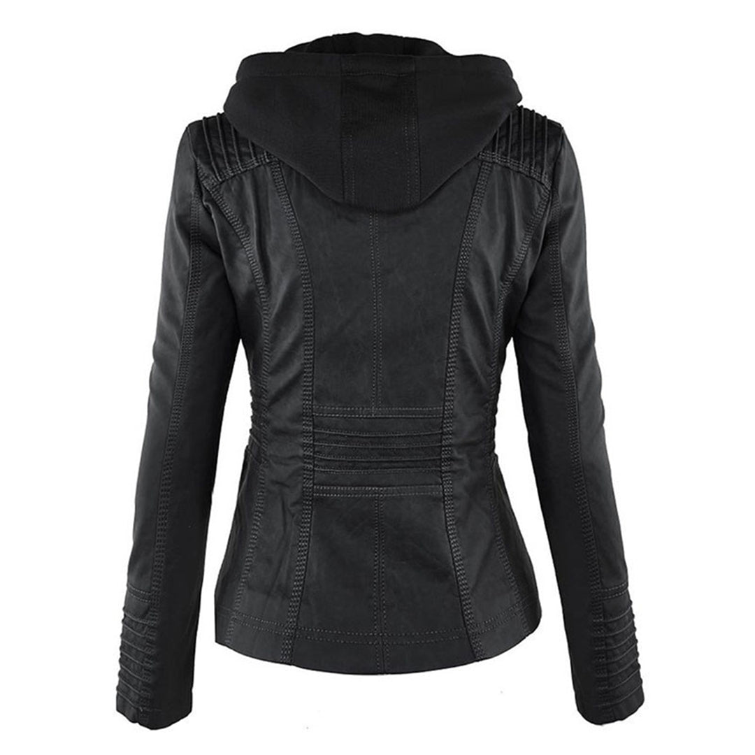 Jacke in Leder-Optik mit Kapuze in Schwarz, Rückansicht