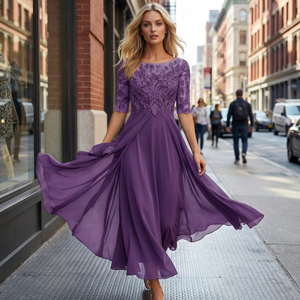 Festliches Kleid Damen Midikleid mit Spitze