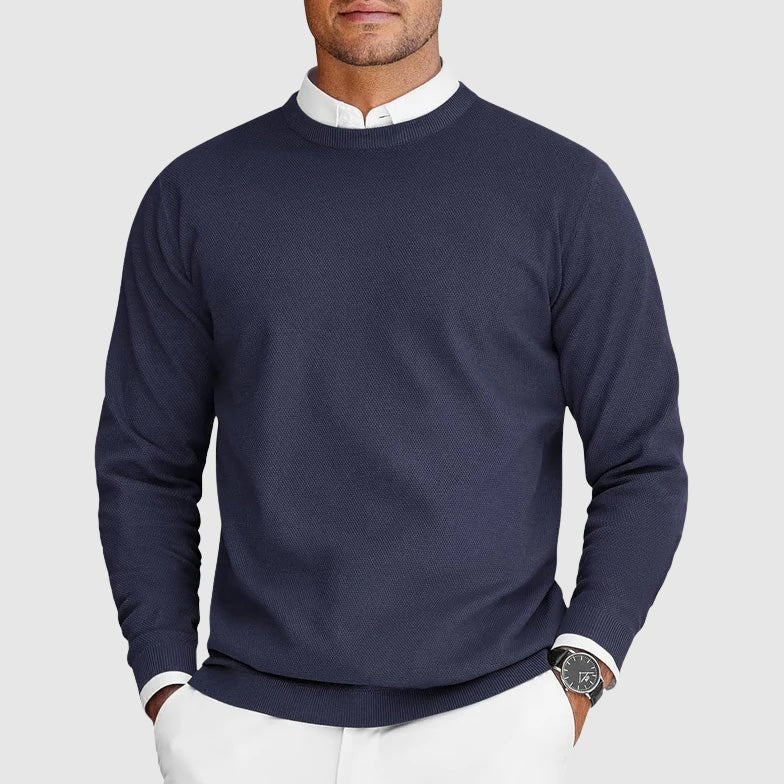 Bayer Modehaus - Herren Rundhalspullover aus Feinstrick mit Strukturmuster in Blau