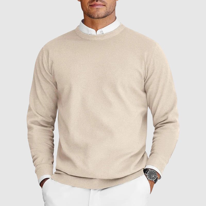 Herren Rundhalspullover mit Strukturmuster in Beige