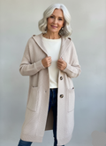 Damen Longcardigan in Rippstrick mit Kapuze in Beige