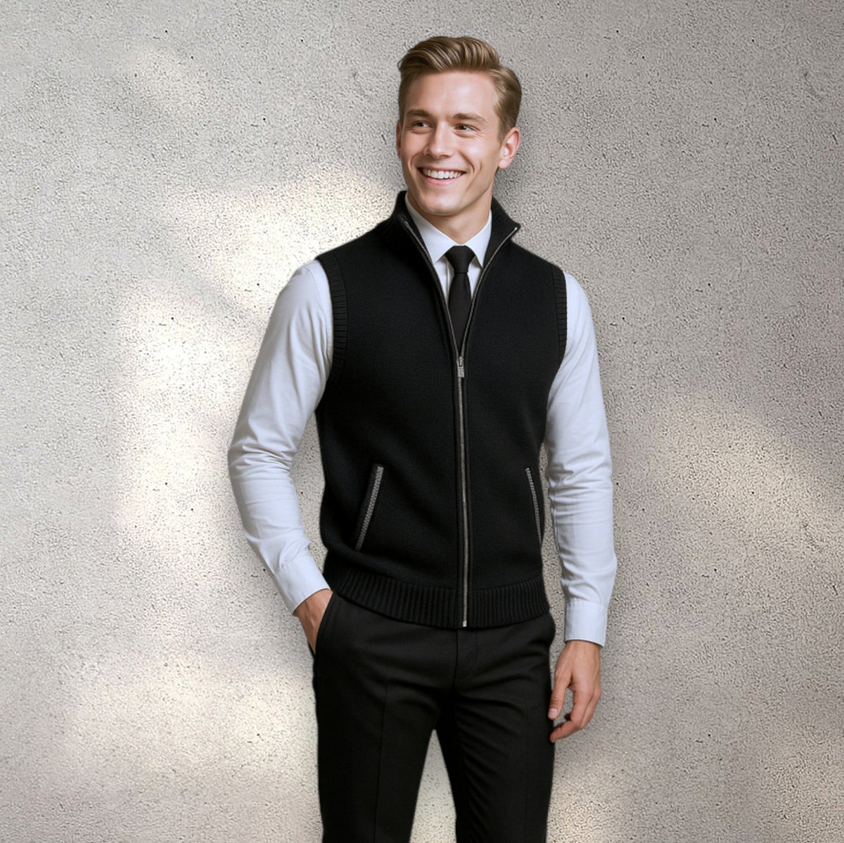 Bayer Modehaus - Herren Strickweste mit Stehkragen und Reißverschluss, Melange - Produktbild 7