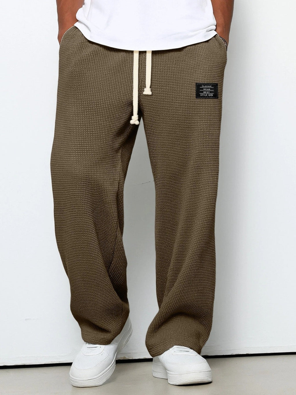 Herren Wide-Leg-Hose mit Kordelzug, Waffelstruktur