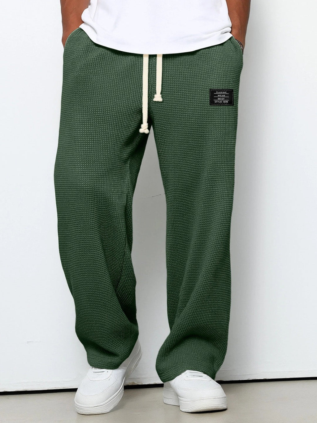 Herren Wide-Leg-Hose mit Kordelzug, Waffelstruktur
