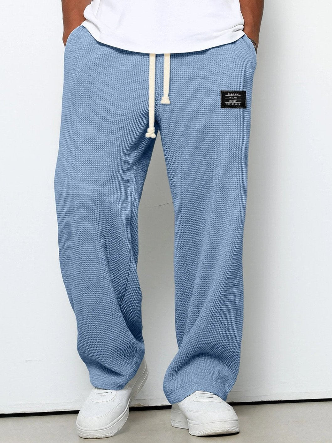 Bayer Modehaus - Herren Wide-Leg-Hose mit Kordelzug, Waffelstruktur in Himmelblau
