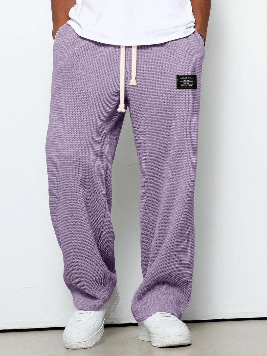Herren Wide-Leg-Hose mit Kordelzug, Waffelstruktur