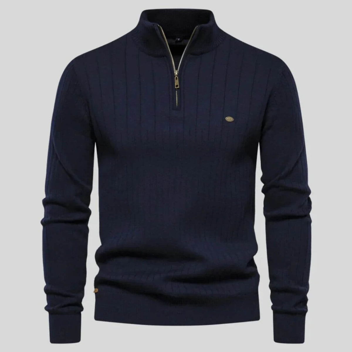 Bayer Modehaus - Herren Troyer mit Reißverschluss und Stehkragen, Rippstrick in Marineblau