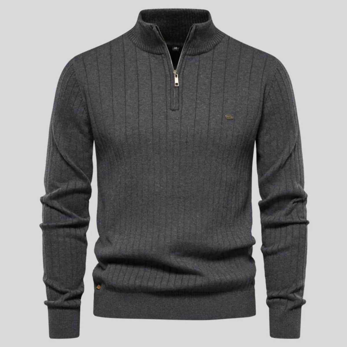 Bayer Modehaus - Herren Troyer mit Reißverschluss und Stehkragen, Rippstrick in Grau