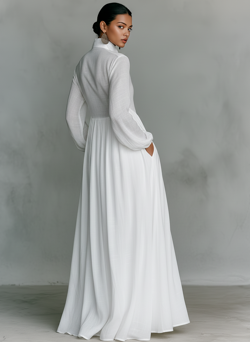 Blusenkleid Damen Maxikleid, Faltenrock, Kragen, Knopfleiste, Taschen