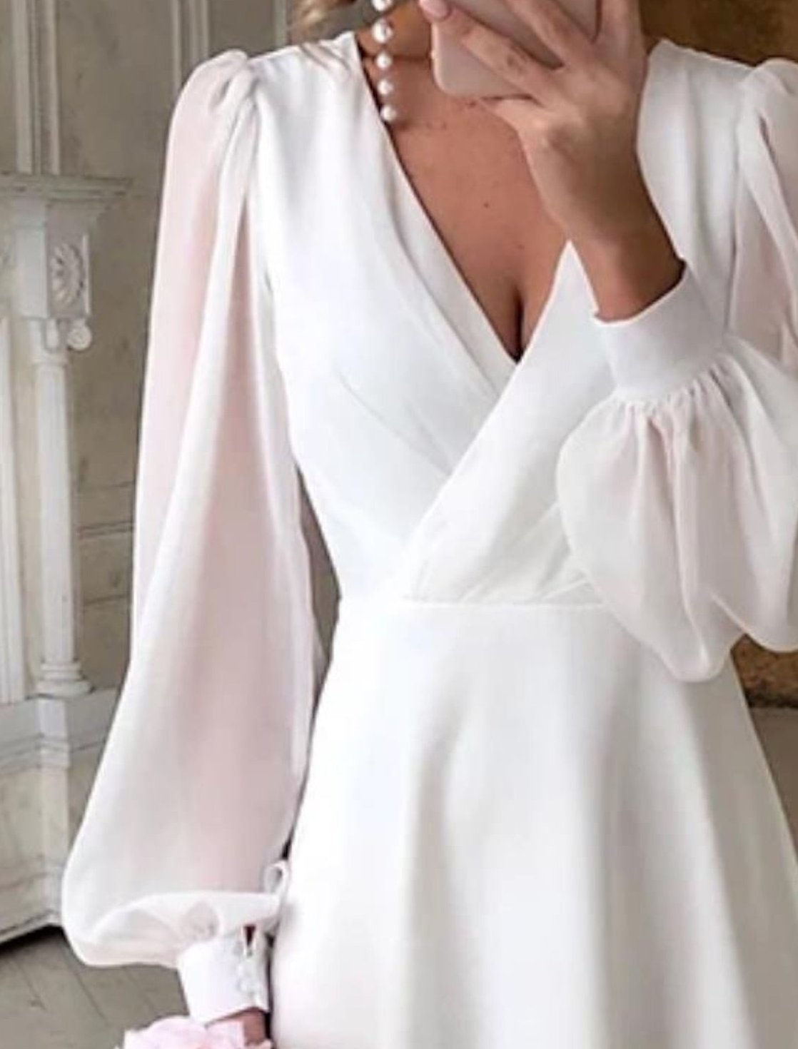 Festliches Kleid Damen, Wickeloptik, Ballonärmeln, Chiffonoptik
