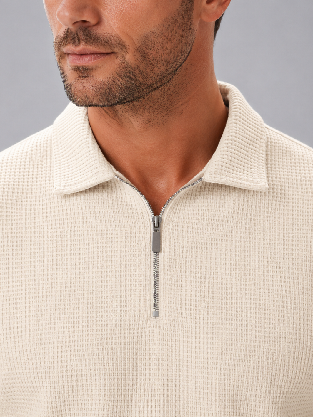 Poloshirt Herren Zweiteiler mit Zip und Shorts in Waffelstruktur