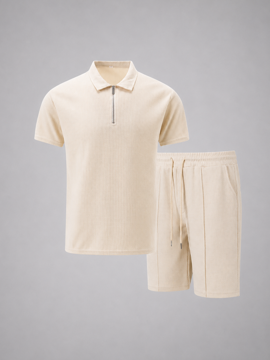 Poloshirt Herren Zweiteiler mit Zip und Shorts in Waffelstruktur