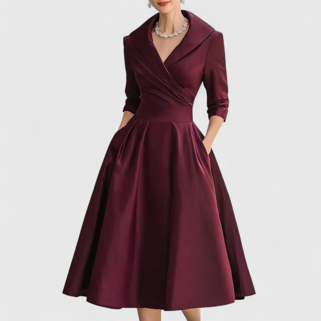 Cocktailkleid in Wickeloptik, 3/4-Ärmel, in Dunkelrot