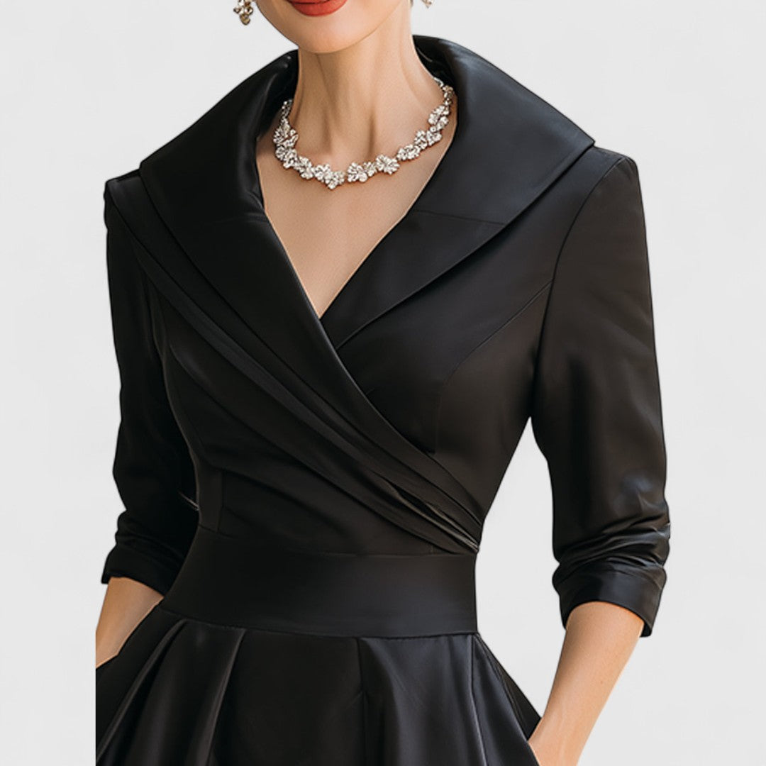 Damen Cocktailkleid in Wickeloptik mit Schalkragen, Midi-Länge, Ansicht 6