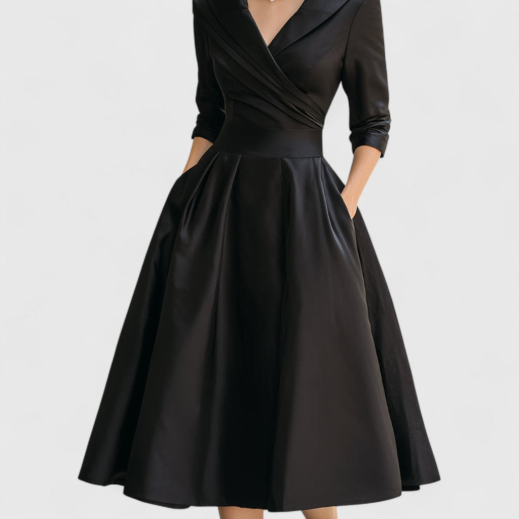 Damen Cocktailkleid in Wickeloptik mit Schalkragen, Midi-Länge, Ansicht 7