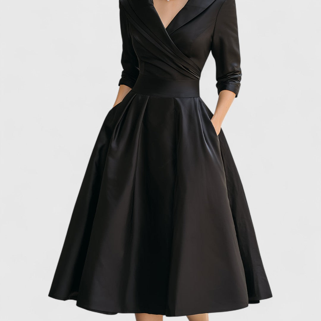 Damen Cocktailkleid in Wickeloptik mit Schalkragen, Midi-Länge, Ansicht 7