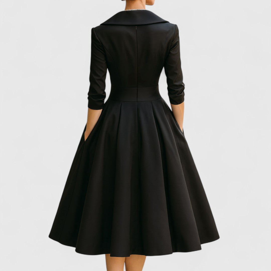 Damen Cocktailkleid in Wickeloptik mit Schalkragen, Midi-Länge, Ansicht 8