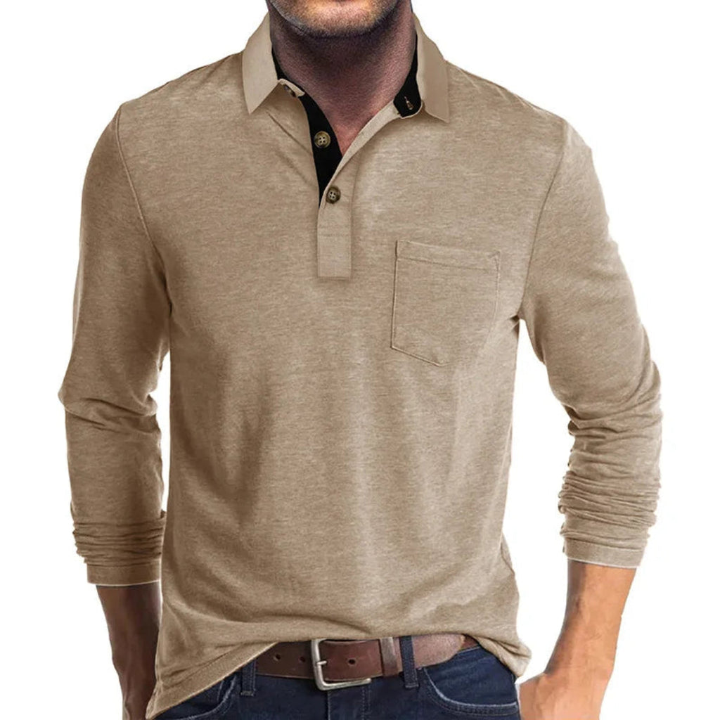 Herren Langarm-Poloshirt mit Polokragen und Brusttasche