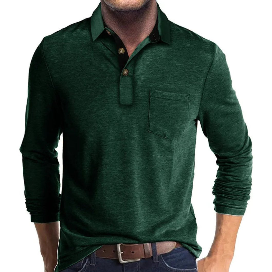 Bayer Modehaus - Herren Langarm-Poloshirt mit Polokragen und Brusttasche in Grün