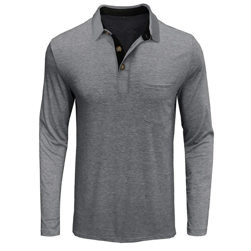 Herren Langarm-Poloshirt mit Polokragen und Brusttasche