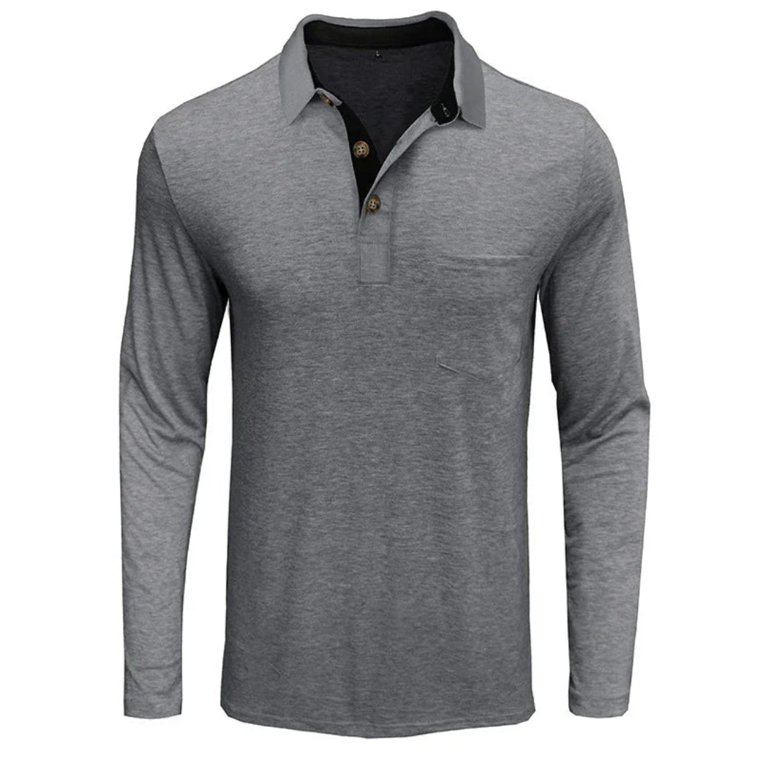 Herren Langarm-Poloshirt mit Polokragen und Brusttasche